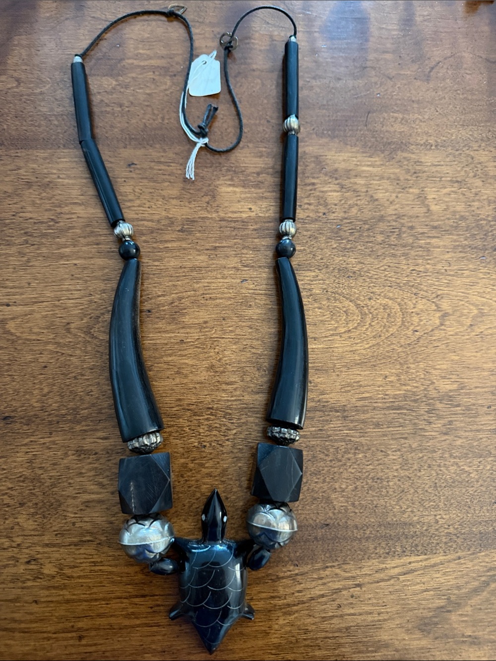 Danish designer Black Turtle and horn Pendant Statement Necklace